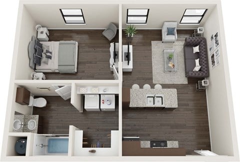 Floor plan for 1 bed, 1 bath, 745 sqft